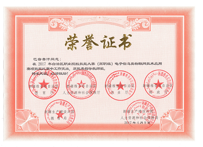 2017年《物聯網技術應用》指導老師獎 2017年《物聯網技術應用》指導老師獎